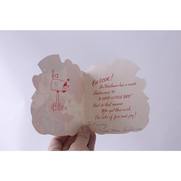 Cute Boy Postman with Red Hearts, To A Good Little Boy, Vintage Used Valentine - Picture 2 of 2